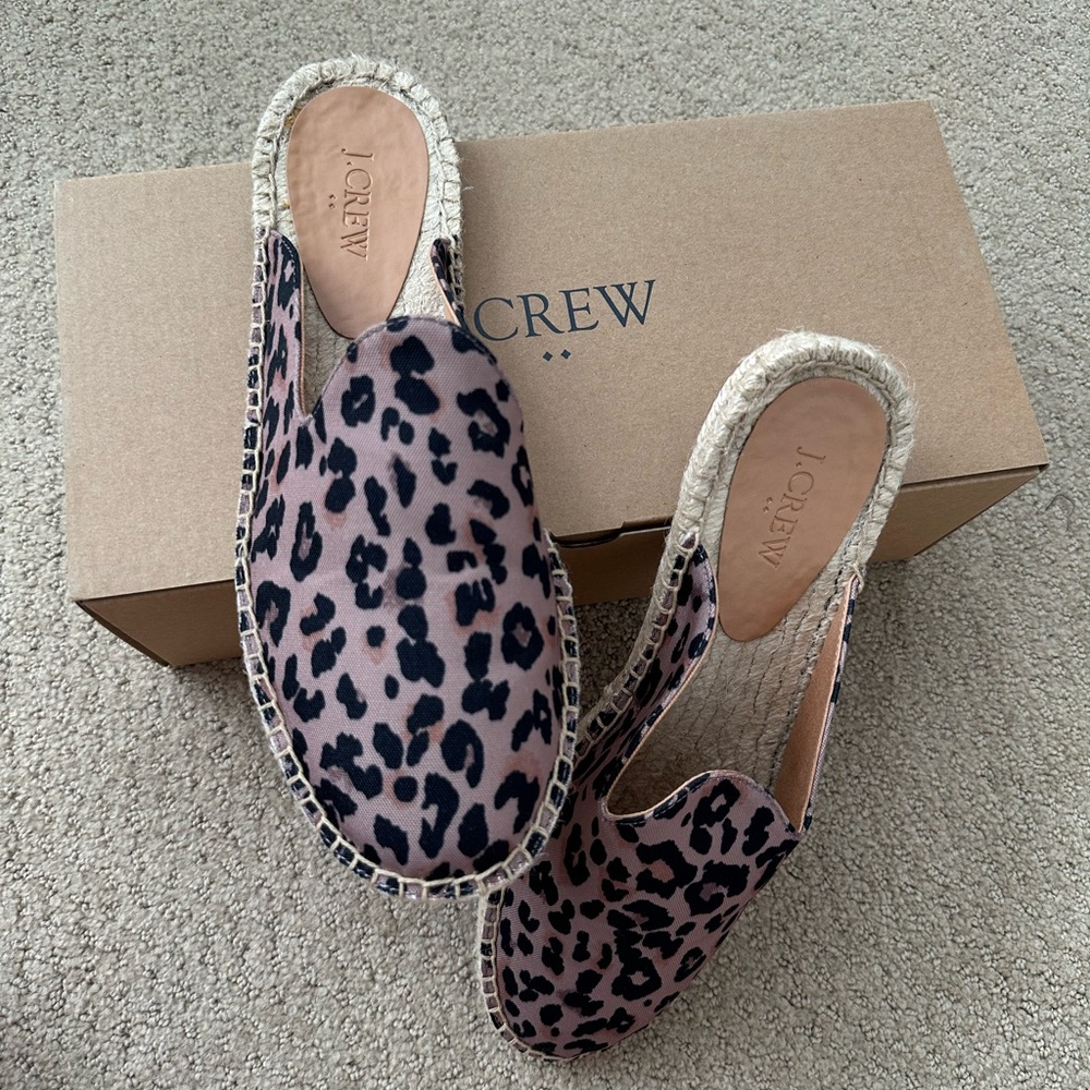 J. Crew Leopard Print Espadrille Slides